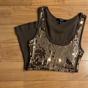 4/$20 Sequin Express brown rib tank with copper sequins